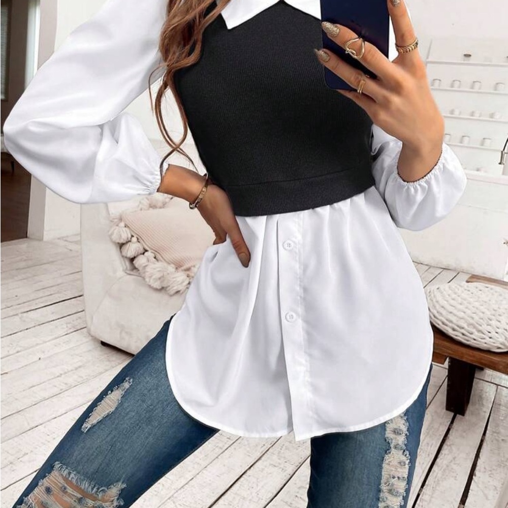 SHEIN Black and White Blouse